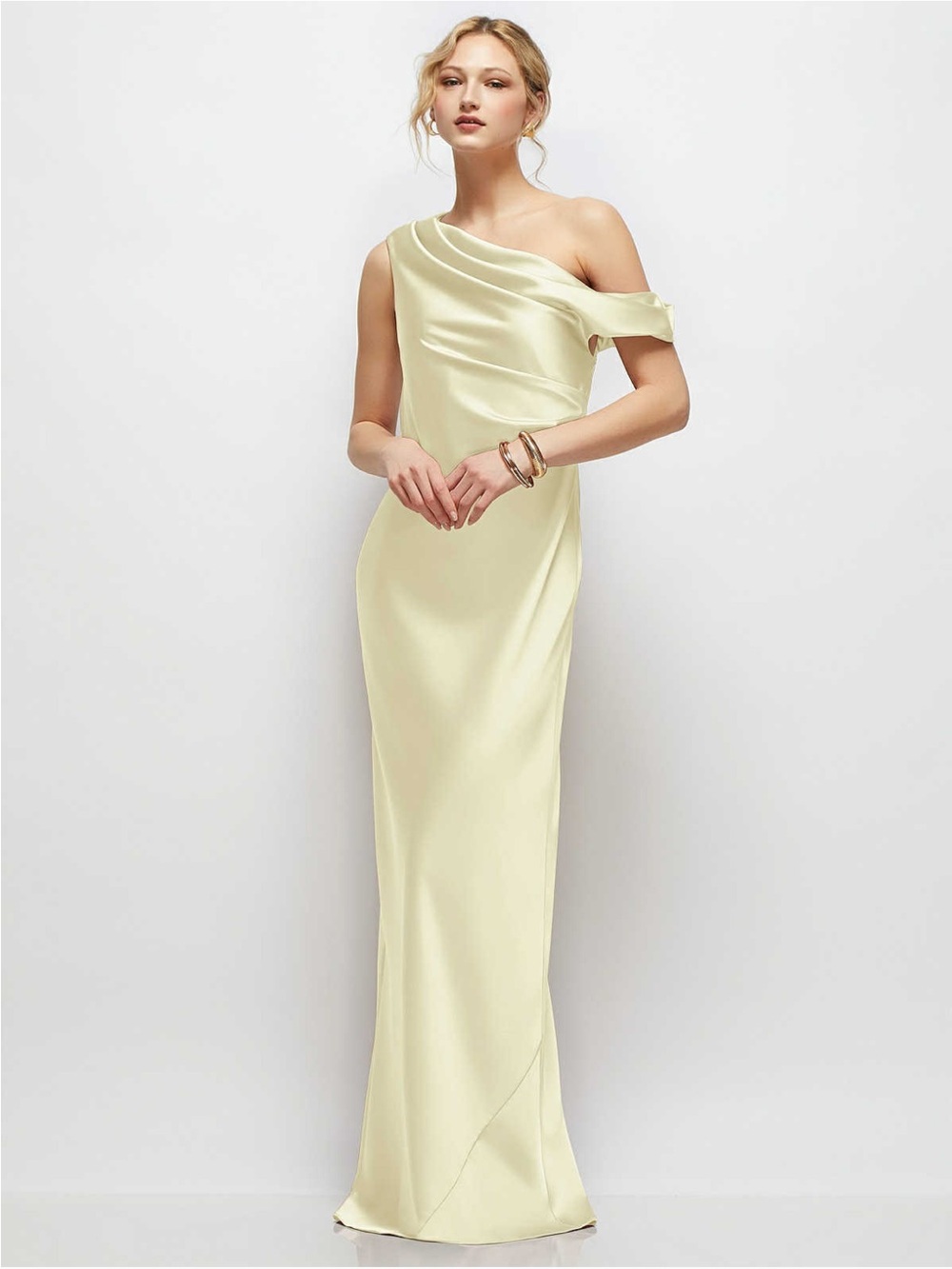 After Six One-Shoulder Satin Maxi Dress in butter Yellow- NWT